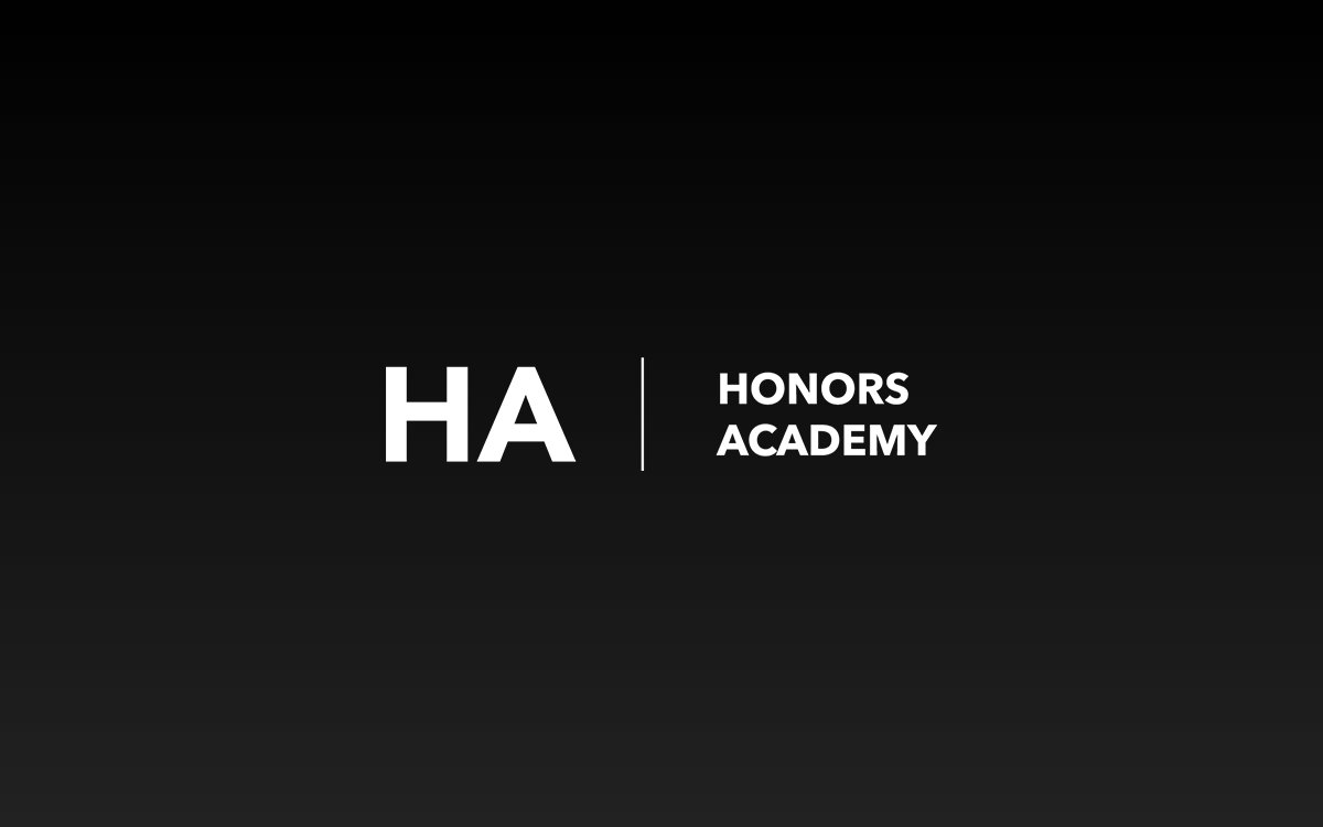 The Honors Academy logo: the letters HA beside the name, in white on black.