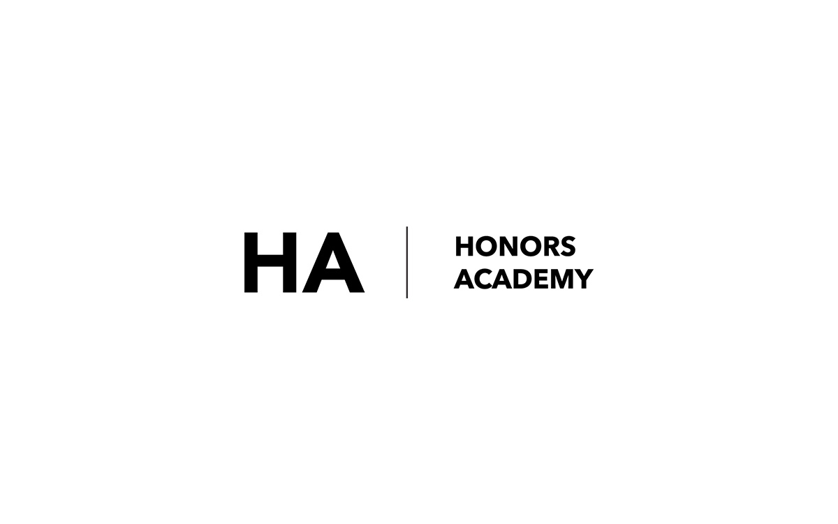 The Honors Academy logo: the letters HA beside the name, in black on white.