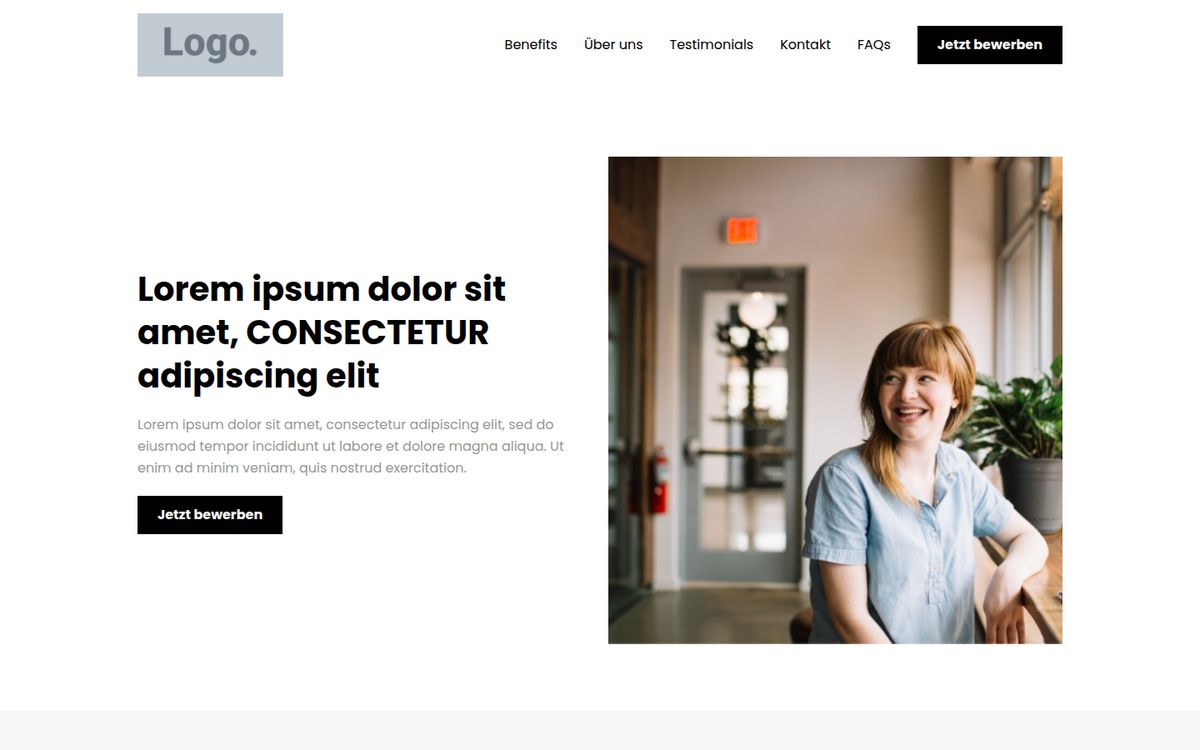 The Proto kit's career-site home page with placeholder text and a stock photo.