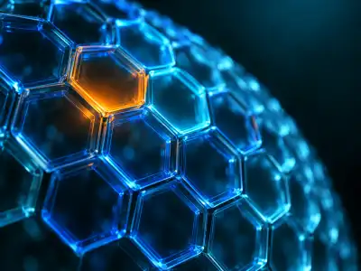 Imagen generada: celdas hexagonales de vidrio en curva de escudo
